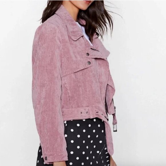 Nasty Gal Pink Corduroy Moto Jacket Medium NWT - Picture 2 of 7